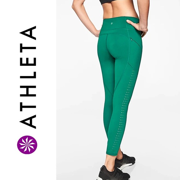 Athleta Active Contender Laser Cut 7/8 Leggings Size Medium Jade Green 445901-03 - Picture 3 of 10